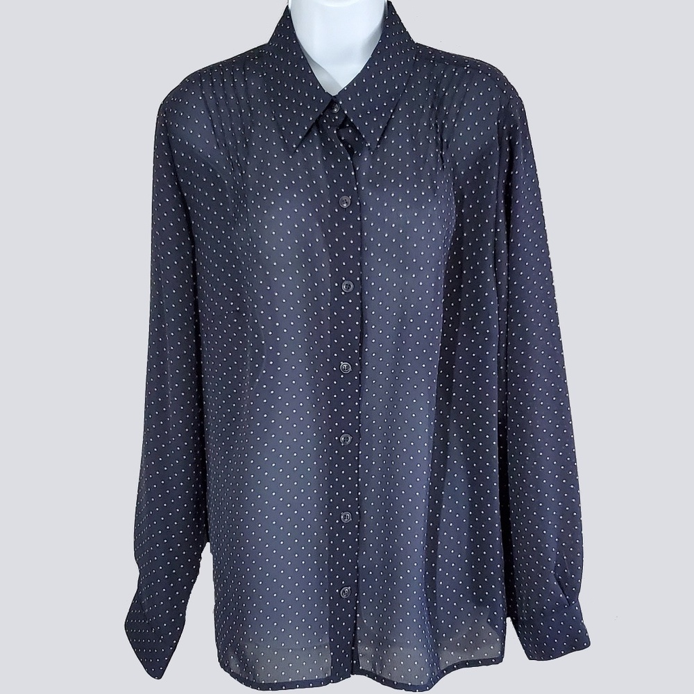 Emma James Navy Beige Dots Sheer Top